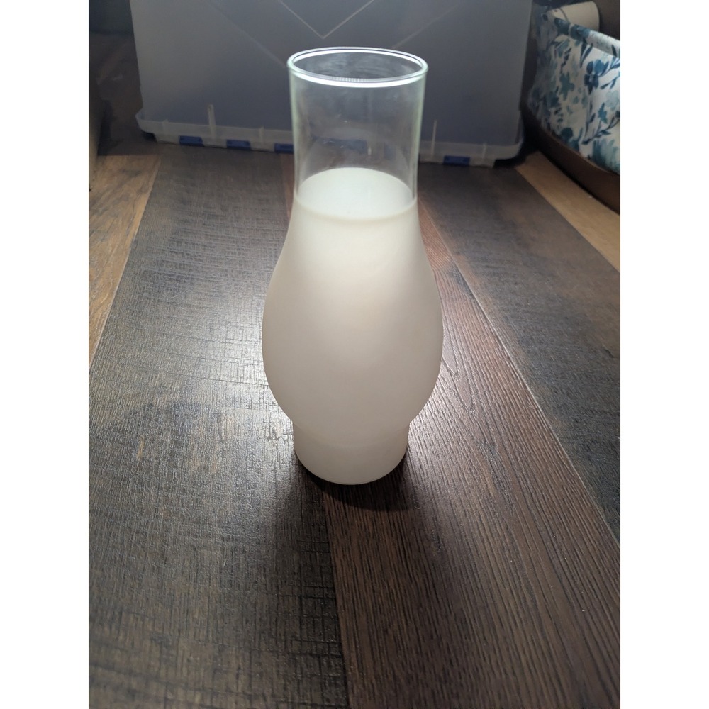 Replacement Frosted Glass Lamp Shade Hurricane Style Top‎ Mount Clear Rim 8.5"